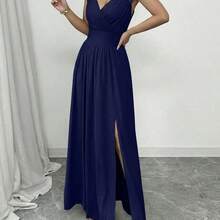 Vestido caqui de línea A con cuello en V, con volantes, cintura fruncida, sin mangas y falda con abertura, de estilo francés elegante con encaje, apropiado para uso diario - verde menta - Ver 7
