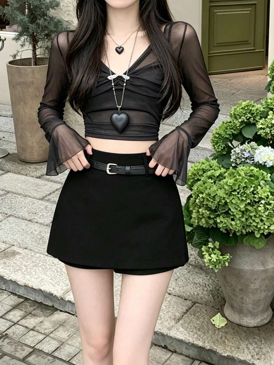 Bộ đồ 2 trong 1 quần short đen phong cách thường ngày mùa hè