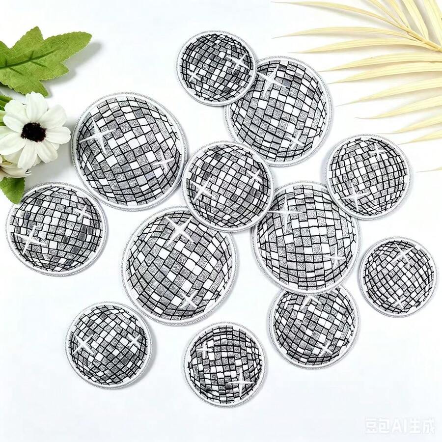 3pcs Shiny Disco Ball Embroidery Patches, Party Theme Fabric Appliques, Iron-On Or Sew-On DIY Decor For Hats, Jackets, Suitcases, Home - Ironing Style - View 1
