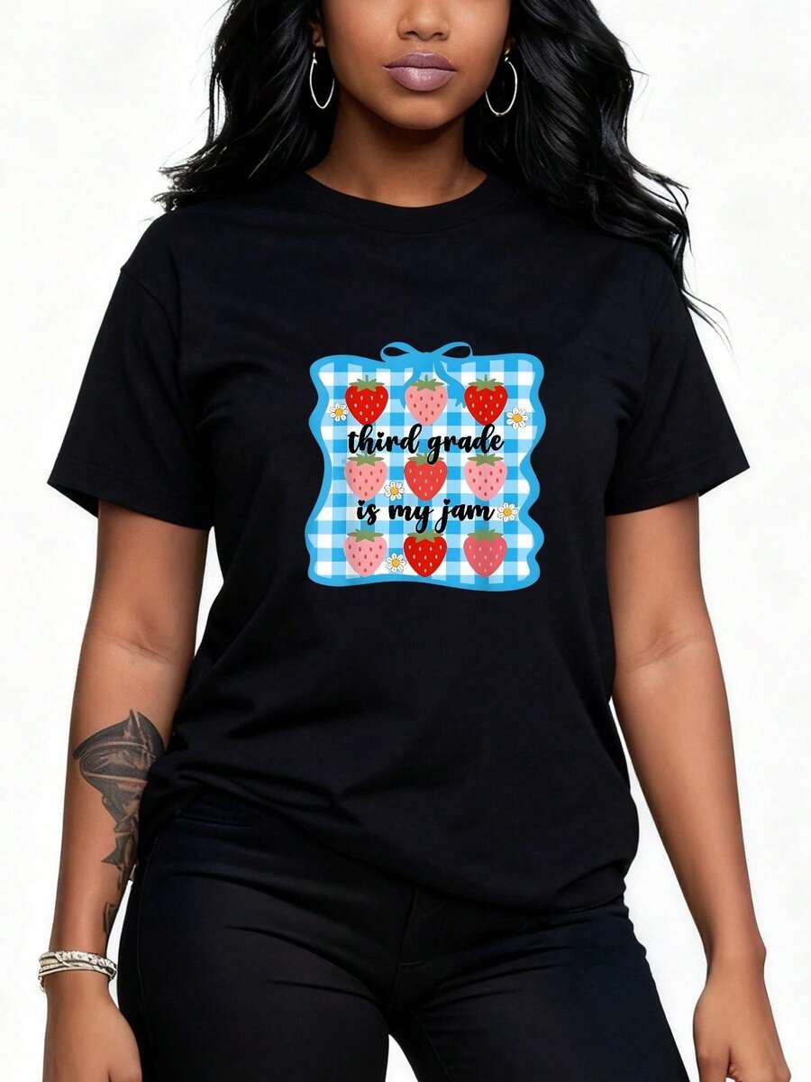 Camiseta Vintage de Manga Corta con Cuello Redondo Pequeño - Negro 10 - Ver 1