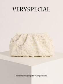 1pc Colorful PVC Sequin Floral Pattern Linen Base Mesh Embroidery Pleated Cloud Shape Fashion Shiny Evening Style Women's Clutch Bag For Casual Vacation Party (Floral Sequin Pattern Randomly Sent) - Beige - View 11