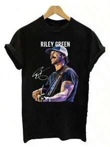 Camiseta unisex negra de talla única RILEY GREEN SIGNED, versátil para uso diario, manga corta de verano para mujer, alta calidad. - Negro - Ver 1