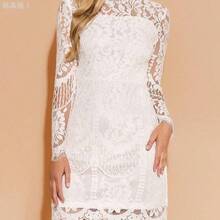 jianchaimaoyi02  Vestido de mujer con dobladillo de encaje elegante, nueva llegada de otoño, vestido de manga de encaje blanco - Multicolor - Ver 7