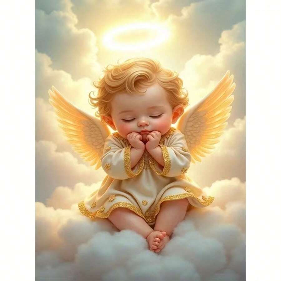 1PC DIY 5D Diamond Painting Kit Cute Little Angel Pattern - Round Full Diamond Art Mosaic Craft, Home Wall Decor, Unframed - No Frame - View 1