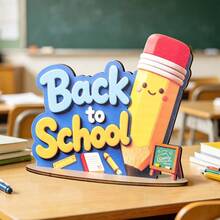 WELCOME Back To School Season Party Decoration Wooden Tabletop Ornament, Holiday Celebration School Bag Pencil School Bus Apple Stationery - Multicolor - View 6