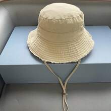 1pc Women's Solid Color Dopamine Fashion Casual Hat With Rope, Frayed Edge Distressed Bucket Hat, Spring Summer Autumn Outdoor Korean Style Couple Student Minimalist UV Protection Sun Hat - Multicolor - View 16