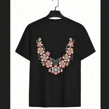 Unisex T-Shirts, Tops, Men's T-Shirts, Women's T-Shirts, Printed T-Shirts, Short-Sleeved T-Shirts, , Casual, Floral Crowns - 黑色 - 查看 1