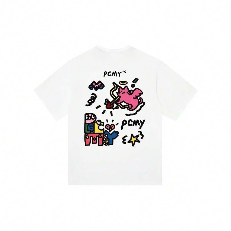 PCMY Love God Cat Pai marca de moda de manga corta 2025 novedad de verano ropa de pareja camisetas sueltas para mujeres - Multicolor - Ver 1