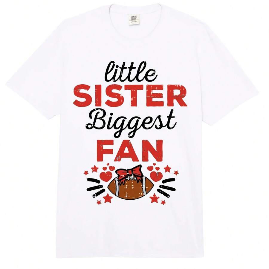 Camiseta de Gran Tamaño para Adultos, , para Chicas Fanáticas del Fútbol Americano, Little Sister Biggest Fan - Multicolor - Ver 1