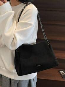 Premium Vintage Women's Chain Shoulder Bag, Large Capacity Crossbody Tote Bag, Versatile For Autumn/Winter, Work Commute Bag - Black - View 3