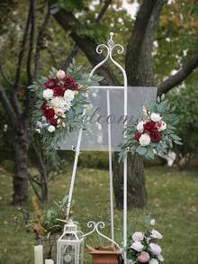 2pcs Artificial Flowers, Wedding Welcome Arch Decor, Wedding Reception Signage, Aesthetic Room Decor, Home Decor - Red - View 6