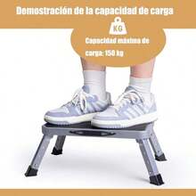 Taburete Plegable Taburete Plegable Antideslizante para Niños y Adultos Banqueta Plegable con Asa de Transporte con Plataforma Antideslizante y Pies Gruesos de Goma para Casa Cocina Armario. - negro plateado - Ver 6