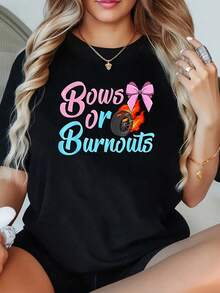1 Pieza Camiseta de Talla Grande para Mujer, Ideal para Eventos de Revelación de Género y Entusiastas de Autos, Camiseta Gráfica de Manga Corta de 220g, Novedosa, 100% Poliéster, Cuello Redo - Negro - Ver 1