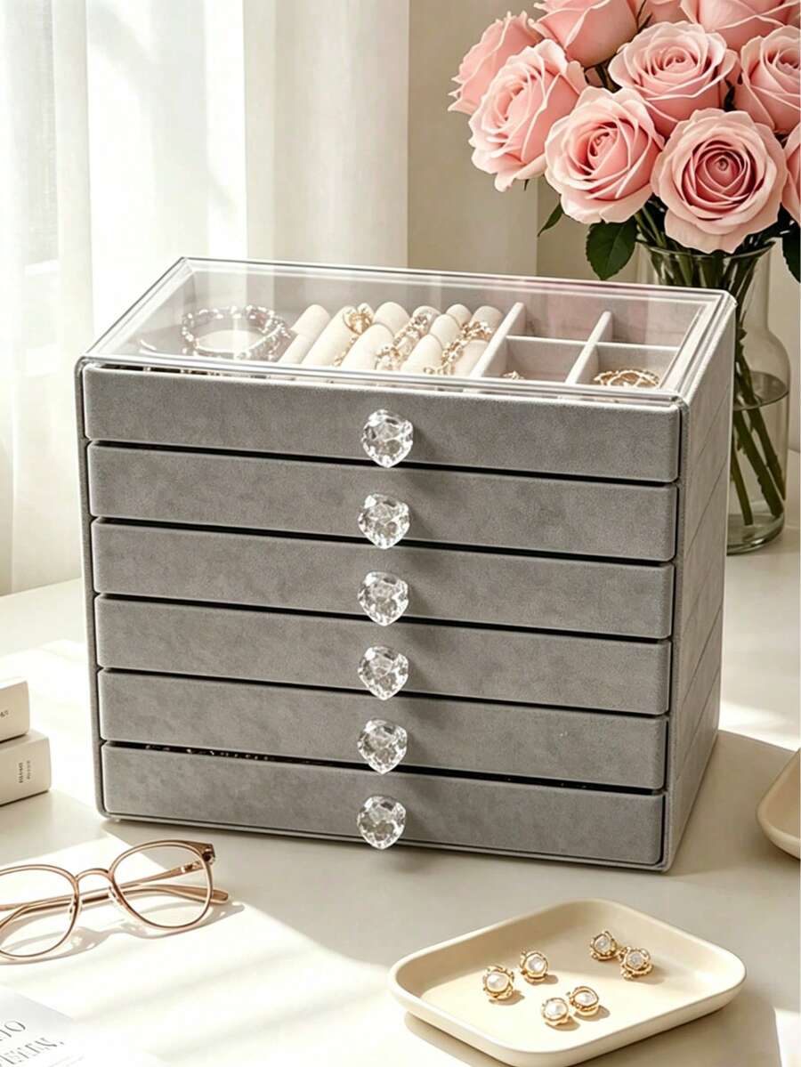 1 Peça Caixa de Armazenamento de Joias Transparente, Caixa de Anel Portátil para Viagem, Design de Gaveta de 5 Camadas, Pode Armazenar Brincos, Anéis, Colares, Pulseiras, Pingentes, Presente de Aniversário/Aniversário, Caixa de Exibição de Presente do Dia dos Namorados/Dia das Mães - Multicolorido - Visão 1