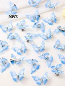20PCS/10PCS Multi-Color Double Layer 3D Butterfly Hair Clips, Cute Princess Versatile Side Hair Accessories, Suitable For Daily Use - Blue - View 13