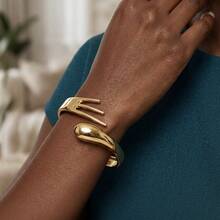1 pieza Brazalete de puño abierto con diseño de resorte de metal pesado, geométrico audaz y exagerado, elegante y exquisito, de moda para mujeres - Dorado - Ver 1