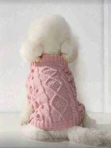 Haustier-Pullover mit hohem Kragen, weiches Material, leicht, atmungsaktiv, süßer Pompon-Strickpullover, geeignet für Katzen und kleine bis mittelgroße Hunde - Pink - Übersicht 12