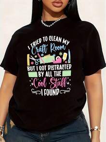 National Nurses Day (23) Women's Plus Size T-Shirt, 1 Piece, Fun, Graphic Print, Short Sleeve, Novelty, 100% Cotton, Casual Crew Neck, 220g - 黑色 - 查看 1