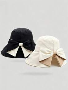 1pc Women's Dual-Tone Bow Bucket Hat, Summer Outdoor Sun Protection Hat, Fashion Versatile Wide Brim Hat For Women - Multicolor - View 8