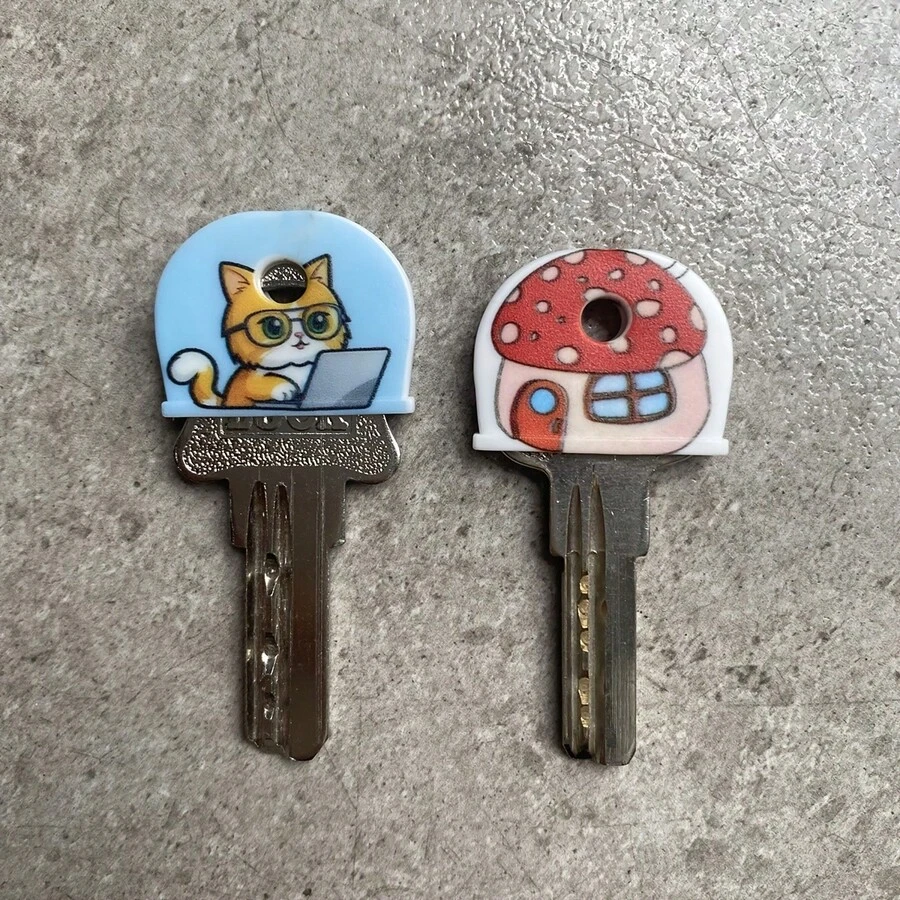 10/8pcs Random Color Keychain Set, Cute Cartoon Print Party Keychain Gift Box, Brand New Key Protective Cover, Includes Unique Design Key Pendant, Suitable For Home/Office Keys, Easy Install Keychain Organizer - Multicolor - View 1