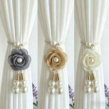 2 Buah Pengikat Tirai Bunga 3D Boho, Dekorasi Mutiara, Pengikat Tirai yang Dapat Diatur, Tali Tirai Mewah untuk Ruang Tamu dan Kamar Tidur - 2pcs - View 4