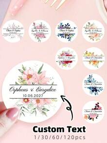 1/30/60/120pcs Customized Wedding Stickers: Editable Round Labels, Waterproof And Oil-Resistant, Perfect For Decorating Balloons, Chair Backs And Banquet Tables, Suitable For Wedding, Personal Party, Couple Anniversary, Personalized Gift - Multicolor - View 1