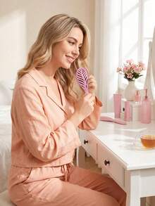 1pc Leaf-Shaped Hair Comb, Double-Sided Detangling Styling Comb, Back With Curl Teeth Design, Hollow Ventilated Hair Brush, Suitable For Curly, Wavy And Straight Hair, Fast Drying Hair Care Tool, Portable Daily And Travel Hair Accessory, Curly Hair Comb - Curling Comb - View 6