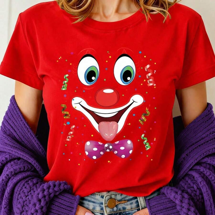 1 pieza Camisetas de mujer, Formal regular cuello redondo transpirable Tops básicos para mujer, Estampado Verano Camisetas de moda para Entrenamiento, suave - Rojo - Ver 1