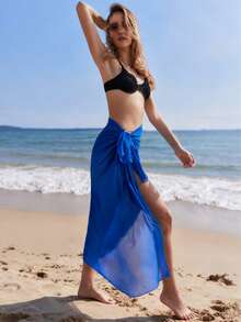 1 pezzo/2 pezzi Sarong da spiaggia in chiffon trasparente da donna, abito copricostume lungo sexy, sciarpa da spiaggia monopezzo, scialle, foulard per la testa, per viaggi al mare - Multicolore - Visualizzare 11