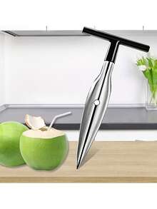 Stainless Steel Coconut Opener With T-Shaped Handle, Professional Tool For Opening Young Coconuts, Easy-To-Use Fresh Coconut Drink Extractor, Kitchen Tool - Multicolor - View 2