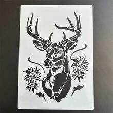 Reusable Deer Pattern Stencil For DIY Wall Art, Scrapbooking And Embossing - Durable PET Plastic, Easy To Use 11.7" X 8.3" Template - A - View 1