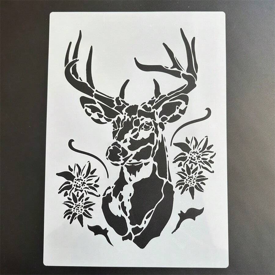 Reusable Deer Pattern Stencil For DIY Wall Art, Scrapbooking And Embossing - Durable PET Plastic, Easy To Use 11.7" X 8.3" Template - A - View 1