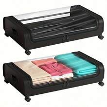 2pcs Under Bed Storage Organizer Metal Underbed Bins With Wheels And Lid Metal Underbed Storage Containers Under Bed Rolling Storage For Clothes, Bedding, Shoes, Blankets, Books, Under-Bed Storage - 2件裝黑色 - 查看 12