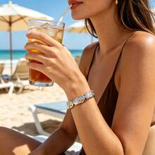 YUZENG 1PC Stainless Steel Spring Open Bangle, Ocean Style Shell & Conch Linked Bracelet, Hypoallergenic, Ideal For Beach Vacation, Daily Commute & Gifting - Seashells and Conches - View 7