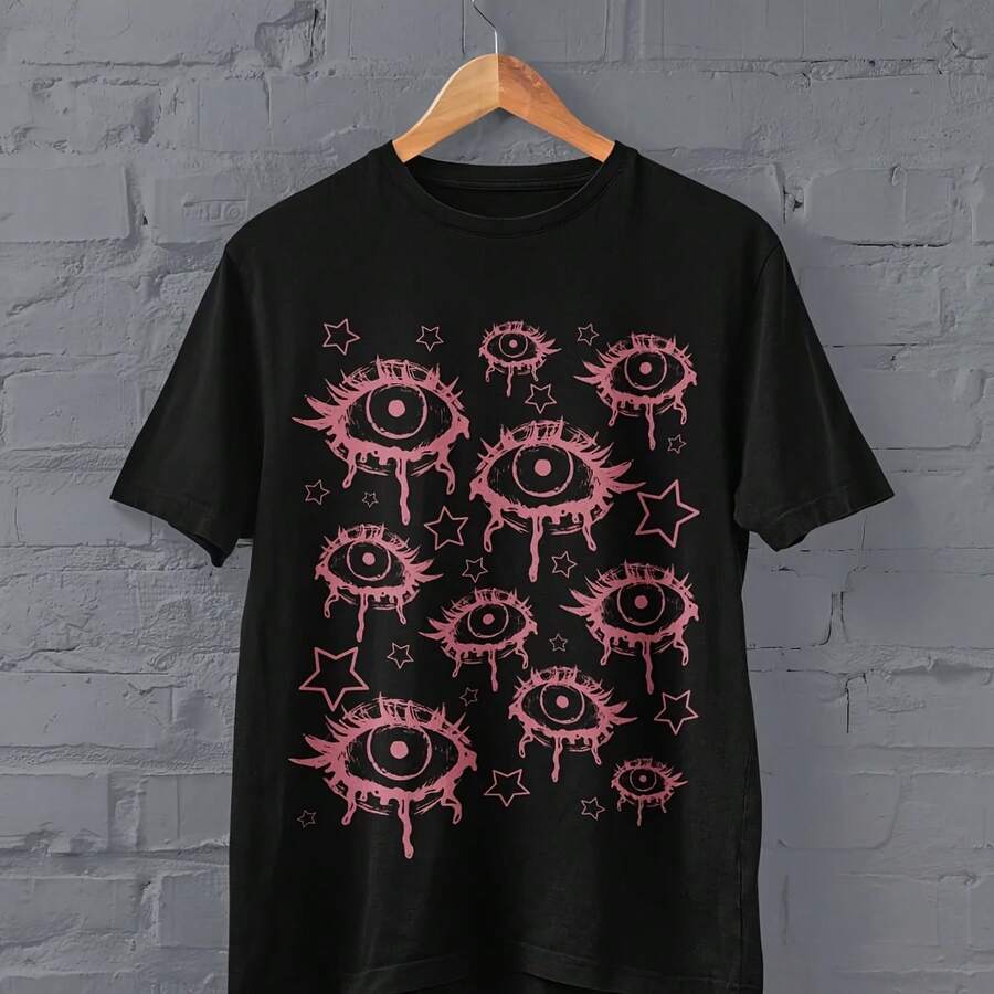 Women's Summer Horror Aesthetic Clothing, Horror Eye Shirts, Gothic Shirts, Pastel Grunge Gothic Clothing, Pastel Gothic Top - 彩色 - 查看 1
