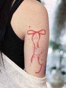 3 Peças de Autocolantes de Tatuagem com Padrão Combinado de Coração em Forma de Laço Rosa Doce e Fresco, Autocolantes de Tatuagem Temporária, Design de Tatuagem Realista, Adequado para Viagens, Festivais de Música, Jogos, Presentes de Formatura, Dura 3-5 Dias - Multicolorido - Ver 3