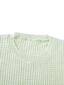 Men's Crew Neck Loose Knit T-Shirt, Casual Versatile Solid Color Top For Summer Daily Wear - Green - View 4