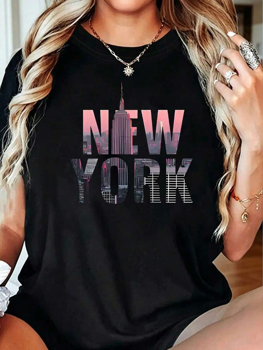 Playera para mujer con diseño de Nueva York, estilo urbano y elegante. Blusas casuales para dama.Disponible en todas las tallas. Tela suave y transpirable, muy versátil para el uso diario