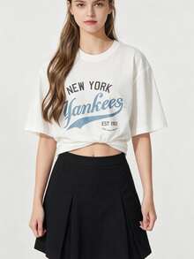 MLB Áo thun tay ngắn dáng rộng unisex kiểu vintage, thoải mái, thích hợp cho các hoạt động thể thao ngoài trời. - Ngà voi - Xem 2