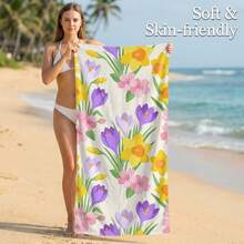 1pc Floral Microfiber Beach Towel Print, Quick Dry, Super Absorbent, Lightweight, Sand-Free, Perfect For Beach, Pool, Camping And Travel, Valentine's Day Gift, Beach Essential|Inspirational Design|Soft Absorbent Towel - Multicolor - View 2