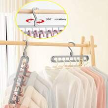 5pcs/Pack - Grey 9-Hole Multi-Function Hanger Storage Rack -- Equipped With Grey Rotating Hooks, Non-Slip And Space-Saving. Suitable For Hanging Coats, Shirts, Dresses, Ties And Pants. - View 6