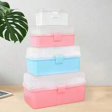 1 Plastic Three-Layer Storage Box, Multi-Purpose Storage Box, Household Folding Toolbox, Portable Art And Craft Box, Sewing Supplies Sorting And Organizing Box, Medicine Box - Pink - View 2