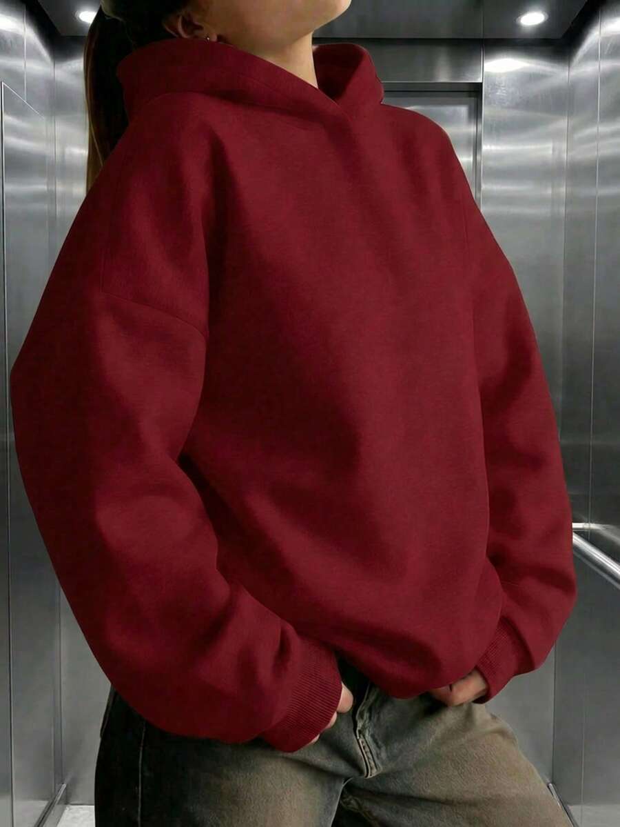 女款休閒舒適抓絨寬鬆連帽衛衣，秋冬日常穿著，衣櫥必備秋季款