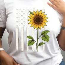Sunflower Lady T-Shirt, A High-Quality Casual Outfit, Perfect For Relaxed Outings In Spring And Autumn, Including Camping. - Black - View 2