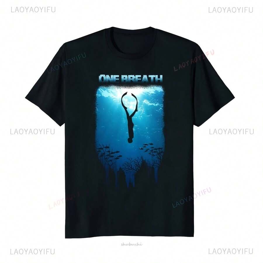Freediving One Breath Dive Apnoe Ocean Sea camiseta informal para hombre, moda suelta, ropa de calle de verano, Harajuku, Y2k, camiseta suelta para hombre - Multicolor - Ver 1