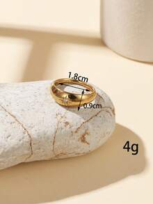 1/18pcs 304 Stainless Steel Vintage Heavy Rhinestone Inlaid Luxury Gold Ring Set, Multiple Styles Personalized Asymmetrical Geometric Heart Plain Band Stacking Combination Rings, Suitable For Women's Decoration Or Gift, Can Be Purchased Individually Or As A Set - Yellow Gold - View 18