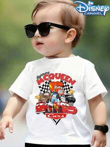 Disney Short-Sleeved T-Shirts Featuring Lightning McQueen From Cars, Suitable For Boys And Girls To Wear At School, Outdoor Activities,And Disneyland. - White - View 1