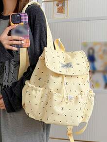 New Women's Backpack, Fashion Bow Handbag, Versatile Large Capacity Student Bag - Yellow - View 5