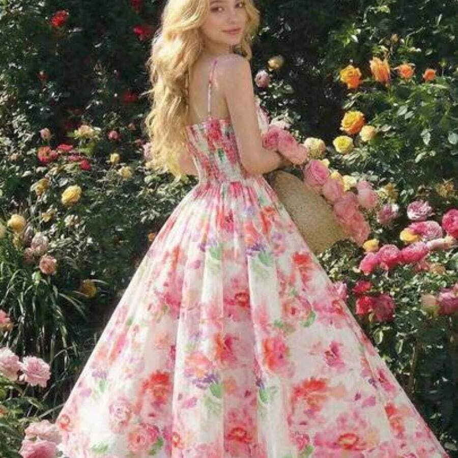 MOD Vestido midi plisado elegante con estampado floral para mujer - Multicolor - Ver 1