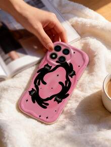 1pc Cream Dopamine Wave Ruffle Soft TPU Texture Creative Personalized Star & Cat Pattern Phone Case Compatible With Galaxy S21 S22 S23 S24 S25 S26/Honor/ And Other Models - White - View 5